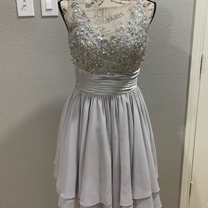 Short Illusion Dress with Beaded Lace Appliques.
